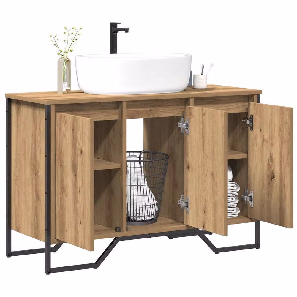 EONLION Artisan Oak Freestanding Bathroom Sink Cabinet in Light Oak, W/D/H: 91 x 35 x 60 cm – 3