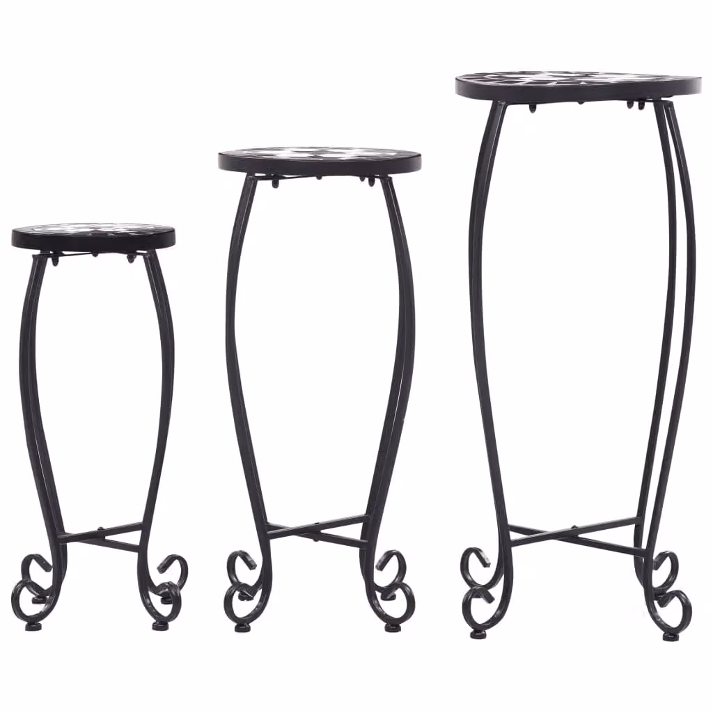 Berkfield Home Mosaic Nesting Tables, 3 Piece Set in Black and White Ceramic with Powder Coated Steel Frames – 2