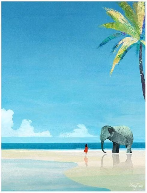 Henry Rivers Elephant Beach Paper Poster in Bright Blue