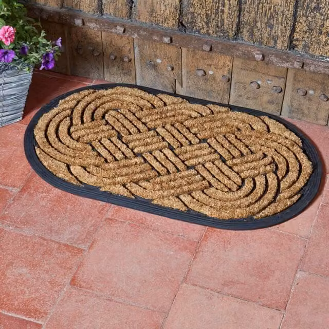 Garden Mile Heavy Duty Oval Coir Door Mat in Brown and Black