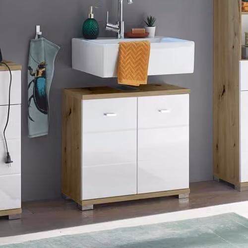 Julian Bowen White Pool Modern Freestanding Under Sink Bathroom Cabinet W/D/H: 80 x 31 x 57 cm – 1