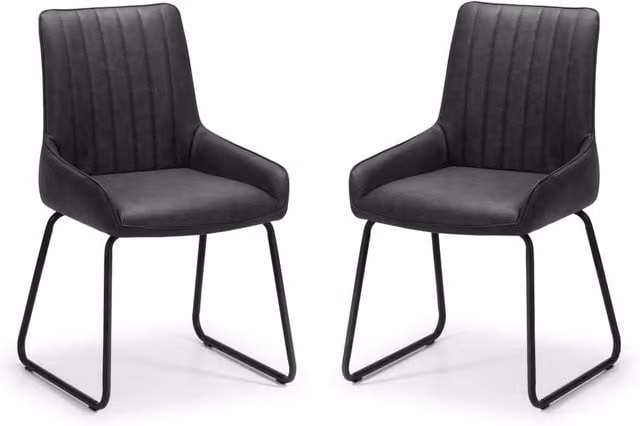 Cheshire Set of 2 Elegant Industrial Dining Chairs in Black Synthetic Leather with Metal Cantilever Base – 1