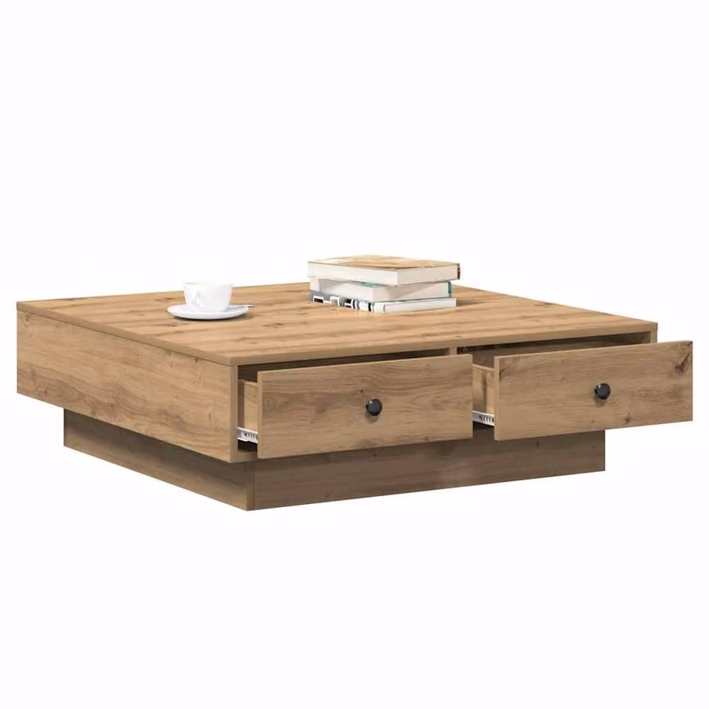 Berkfield Home Artisan Oak Veneer Coffee Table with Storage, Brown, W: 90 cm, D: 90 cm, H: 28 cm – 3