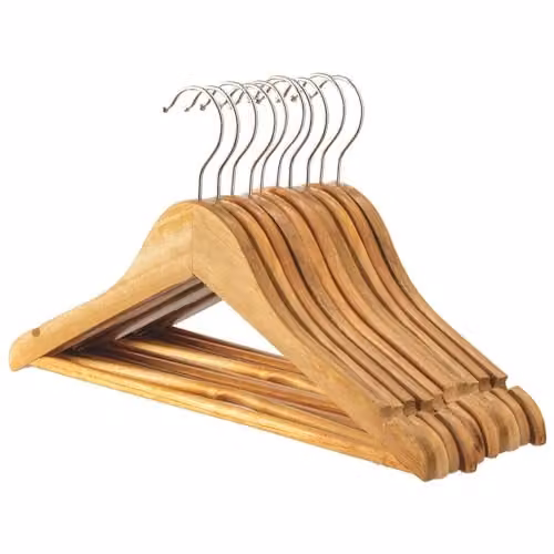 Harbour Housewares 10x Wooden Kids Coat Hangers with Round Trouser Bar and Non-Slip Notches in Brown and Beige – 1