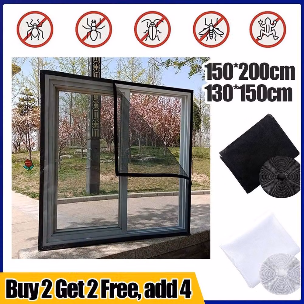 FLAVORA Black Insect Mesh Screen Netting for Window Doors W: 150 cm, H: 200 cm – 5