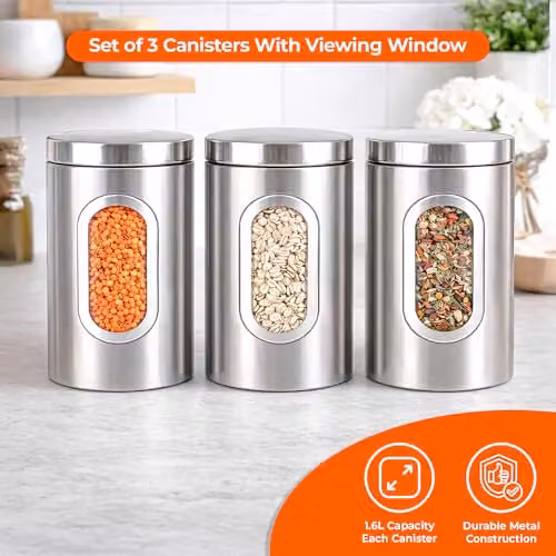 Innoteck 3 Piece Stainless Steel Kitchen Canister Set in Silver – 2