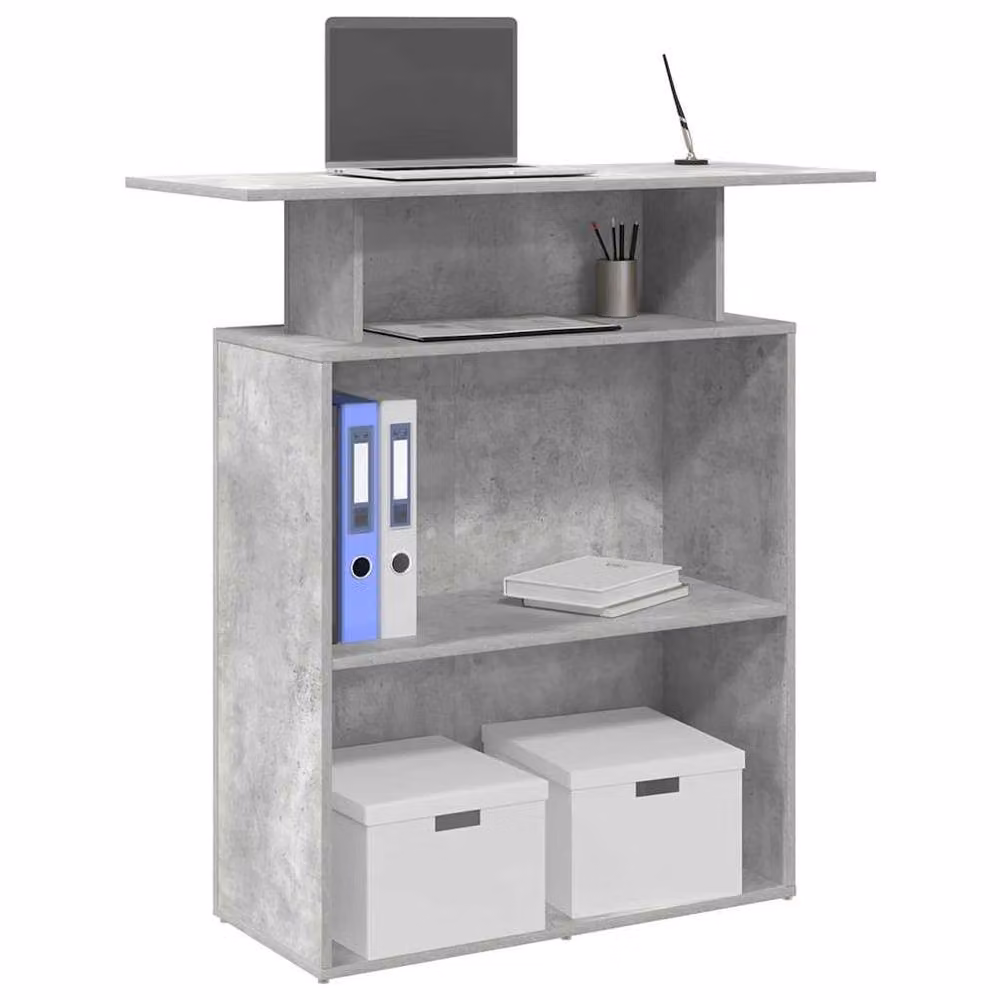 Berkfield Home Concrete Grey Reception Desk in Engineered Wood, W/D/H: 100 x 40 x 104 cm – 2