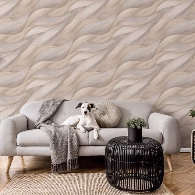 Erismann Leaf Waves Luxury Wallpaper in Beige