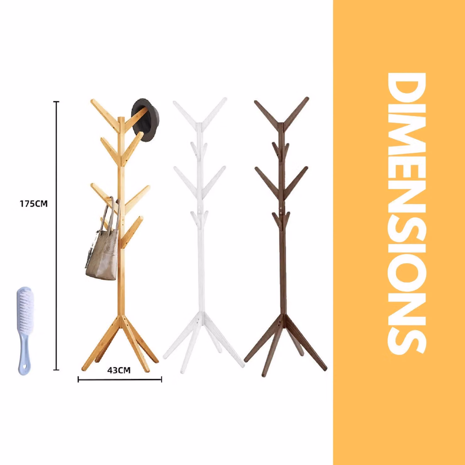 Rafaelo Mobilia Birch Wood Coat Stand with 8 Hooks in Brown – 2