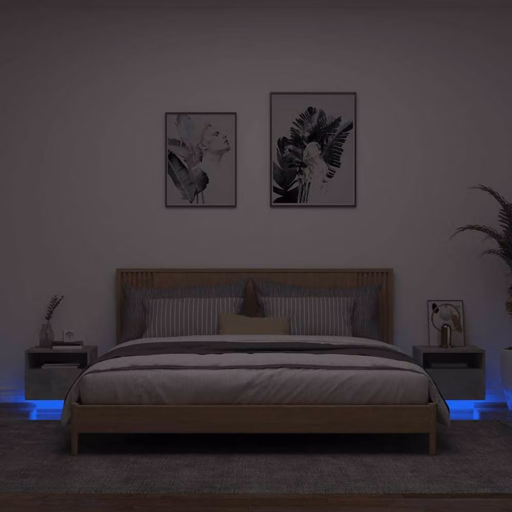 Berkfield Home Set of 2 Modern Bedside Cabinets with Integrated LED Lights in Concrete Grey, W/D/H: 40 x 39 x 37 cm – 2