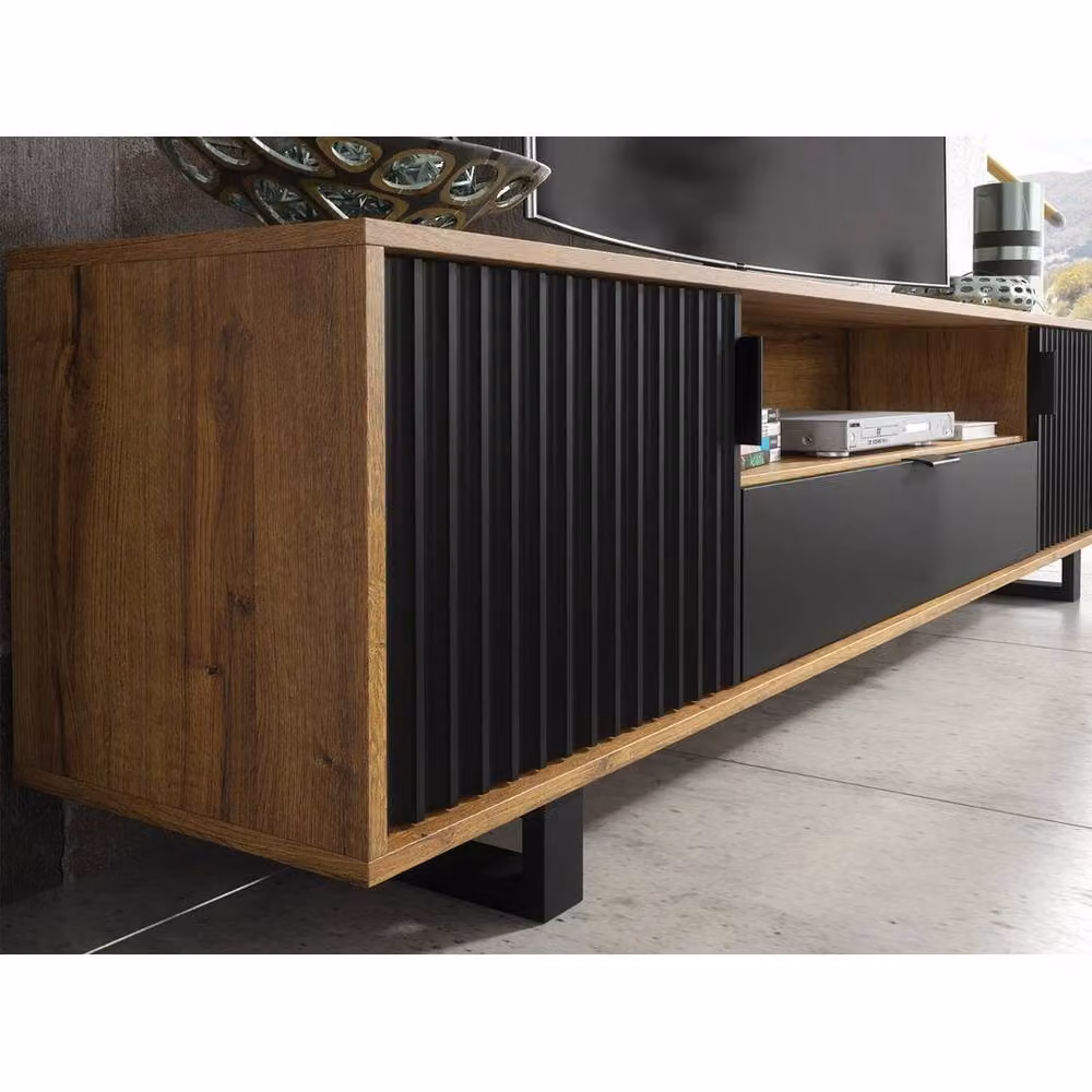 PAWNORA Modern Oak Wood TV Unit and Sideboard Cabinet in Brown and Black – 5