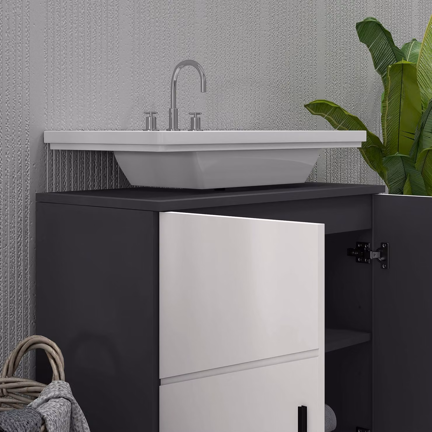 kleankin Under Sink Bathroom Cabinet with Soft Close Double Doors and Internal Shelf, Grey, W/D/H: 60 x 30 x 60 cm – 9