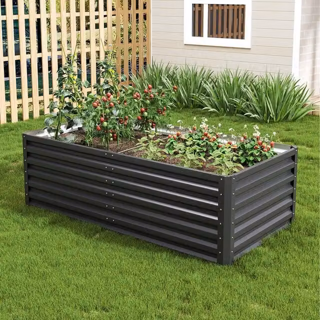 Livingandhome Metal Raised Garden Bed in Black or Anthracite