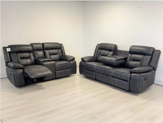 Snugg Furniture UK Limited Novan Black Synthetic Leather 3+2 Seater Electric Recliner Sofa Suite with USB Charging and Cup Holders