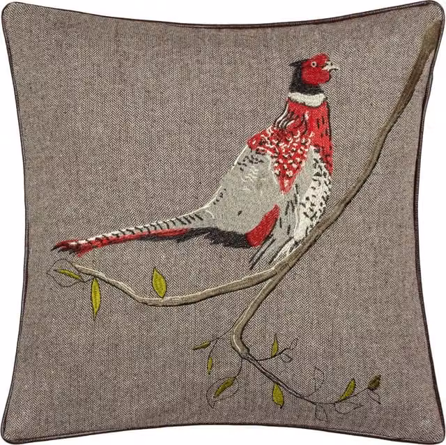 Make it a Home Hunter Herringbone Pheasant Cushion in Brown with Wool and Feather Filling