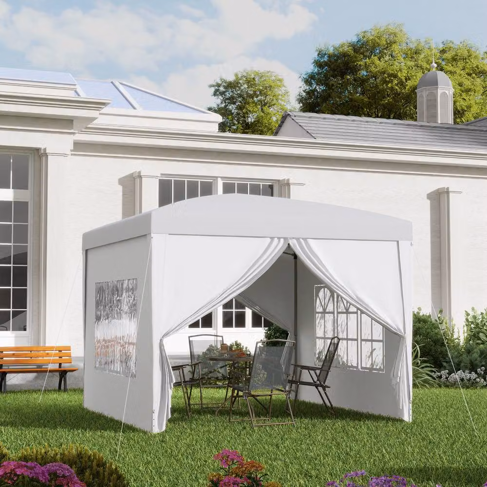 Outsunny White Pop-Up Gazebo with Windows and Steel Frame, W/D/H: 300 x 300 x 196 cm – 2