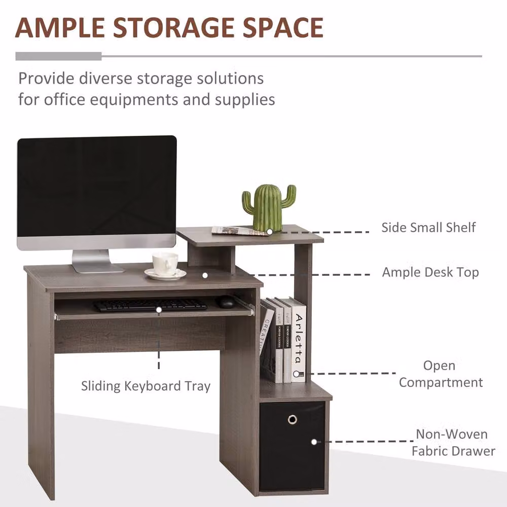 STILVORA Modern Grey Computer Desk with Keyboard Tray and Single Pedestal Drawer – 5
