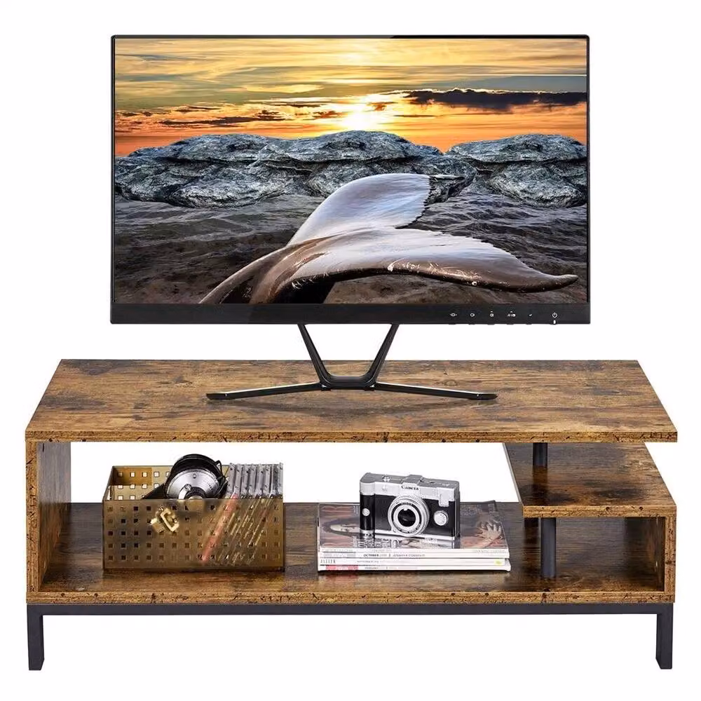KORVIXA Rustic Brown Wood TV Stand Cabinet with Shelf W/D/H: 100 x 100 x 100 cm – 3