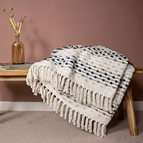 Furn Dhadit Woven Tufted Striped Throw in Grey, W/D/H: 130 x 180 cm – 2