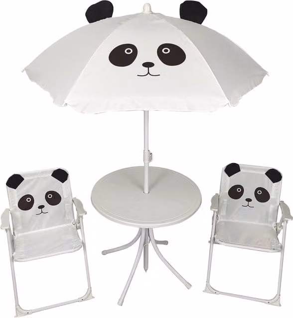 Relsy White Metal Cartoon Panda Childrens Patio Set