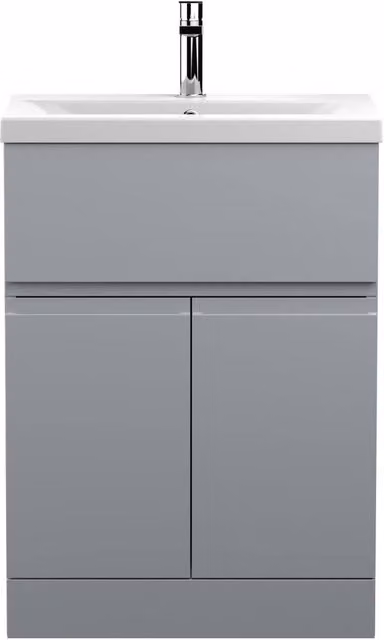 Balterley Mavesyn 2 Door 1 Drawer Vanity Basin Unit in Matt Satin Grey, Width: 60 cm – 1