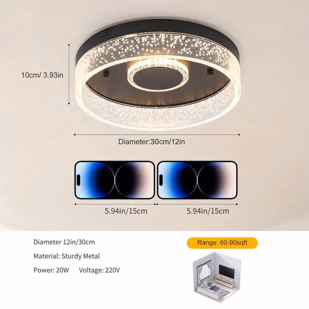Garwarm 2-Light LED Round Flush Mount Ceiling Light in Black, Diameter: 30 cm – 3