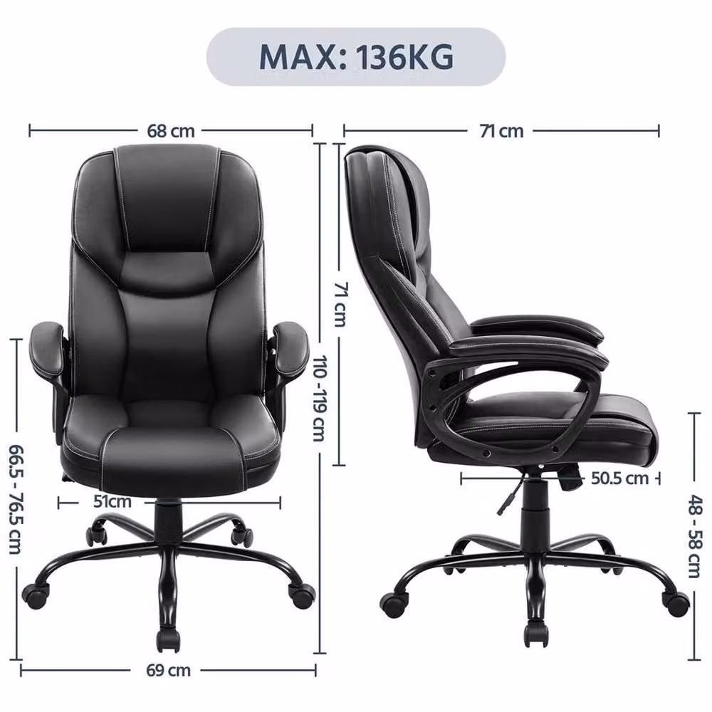 Kelvenix Big Tall Executive Office Chair in Black PU Leather with Headrest and Armrests – 2