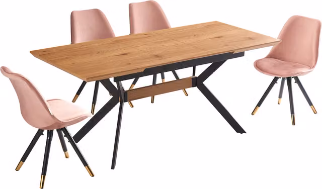 Life Interiors Sofia Blaze LUX Extendable Dining Set with Rectangular Butterfly Leaf Table and 4 Chairs in Pink and Gold
