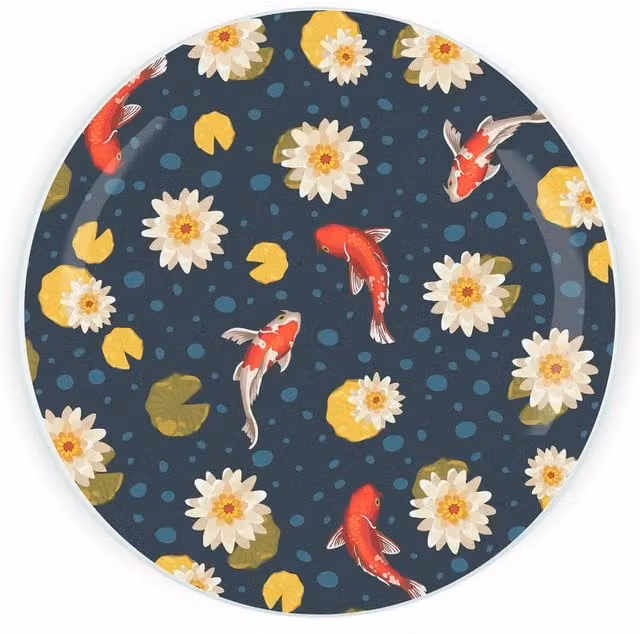 Purely Home Koi Fish Pond Textured Glass Round Trivet and Small Kitchen Chopping Board in Blue