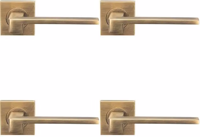 Loops 4x Pair Flat Squared Bar Handles with Square Rose in Antique Brass – 1