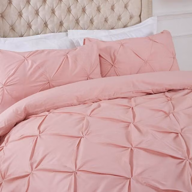 Highams Diamond Pintuck Duvet Set and Pillowcase in Pink, 200 x 200 cm