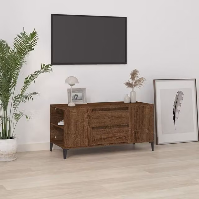 Berkfield Home Brown Oak TV Cabinet, W: 102 cm, D: 44.5 cm, H: 50 cm