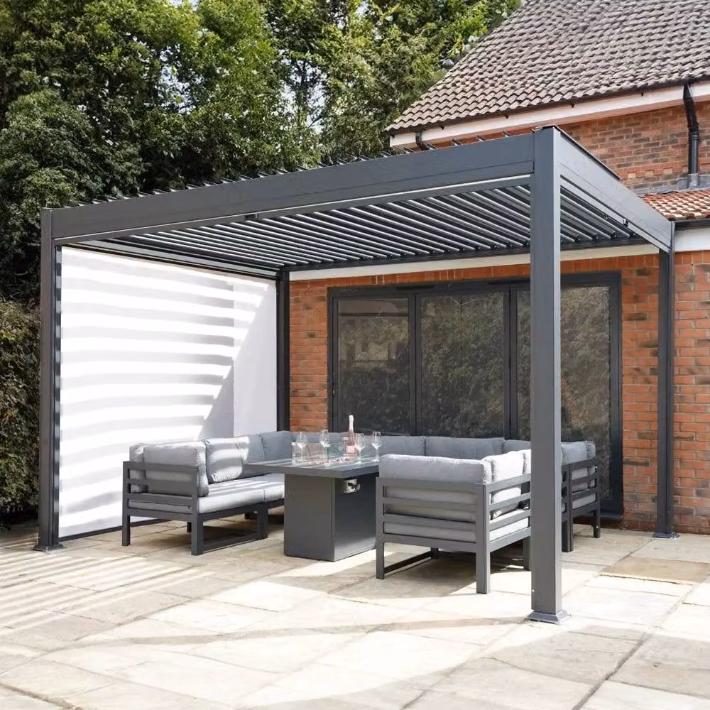 Monstershop Anthracite Aluminium Pergola with White Blinds and LED Lights, W/D/H: 300 x 300 x 250 cm – 5