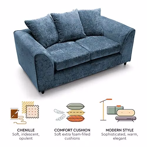 Abakus Direct Harriet 2 Seater Sofa in Blue Crushed Chenille Fabric – 6