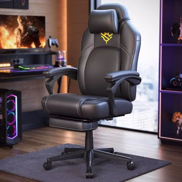 The Bazaarist Ergonomic Gaming Chair with Headrest and Armrests in Black Synthetic Leather – 1
