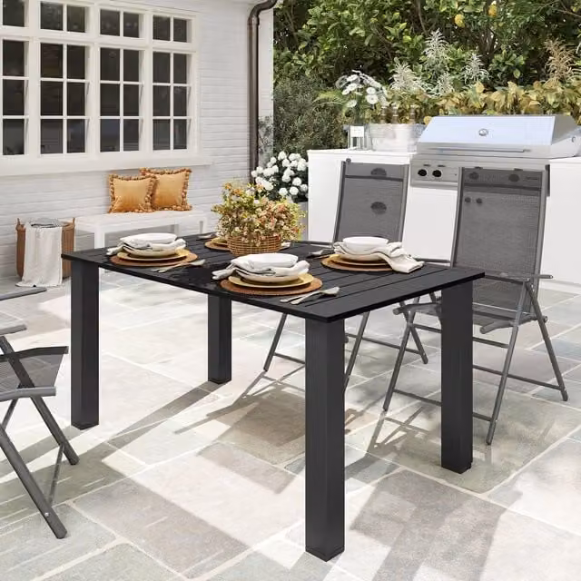 Outsunny Black Garden Table with Parasol Hole for 6 People, W/D: 90 x 90 cm