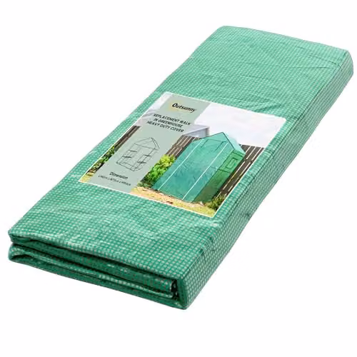 Outsunny Green PE Greenhouse Cover Replacement with Door and Mesh Windows, W: 140 cm, D: 73 cm, H: 190 cm