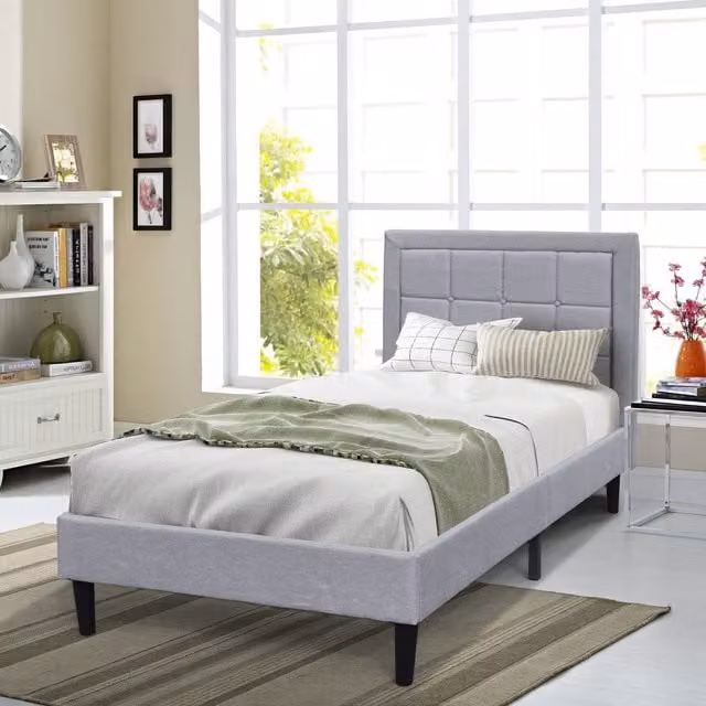 Comfy Living Upholstered Fabric Bed Frame in Grey Silver, W/D/H: 90 x 200 cm