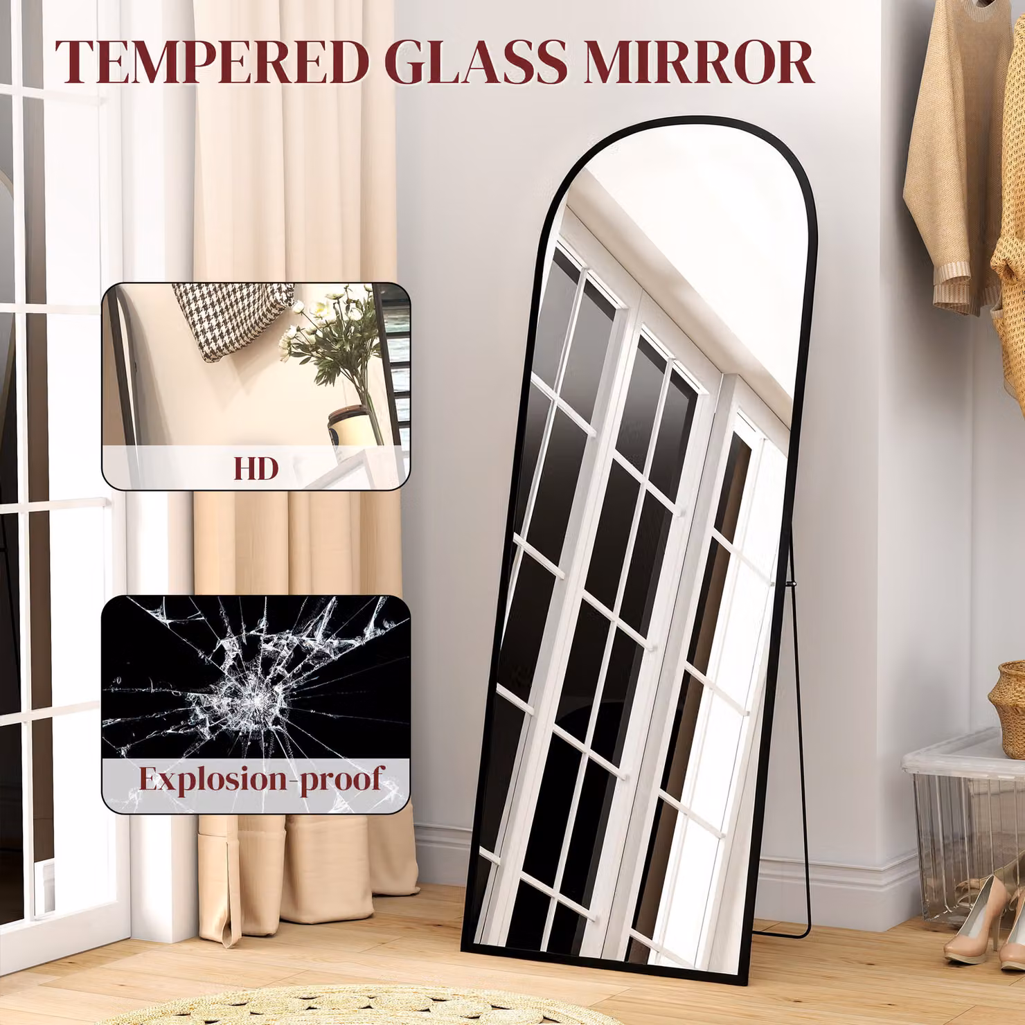 HOMCOM Modern Oval Freestanding Standing Mirror with Black Aluminium Frame, Height: 165 cm – 5