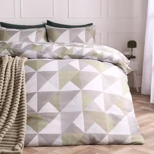 OHS Reversible Geometric Microfibre Duvet Cover Set with Pillowcases, Green, W/D/H: 230 x 220 x 180 cm – 2