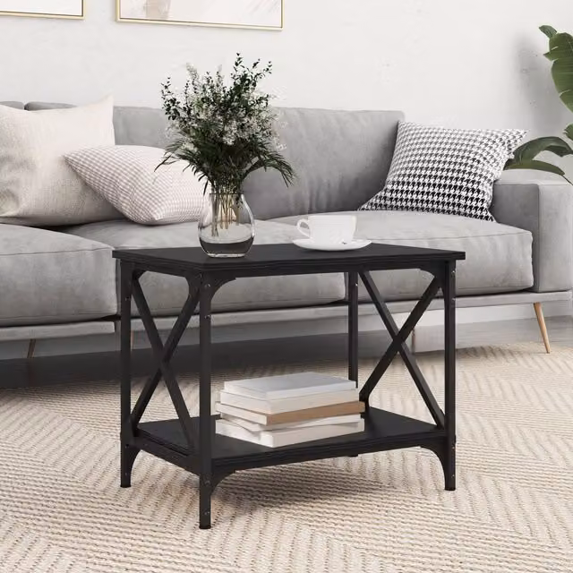 Berkfield Home Side Table with Shelf in Black Oak, W: 55 cm, D: 38 cm, H: 45 cm