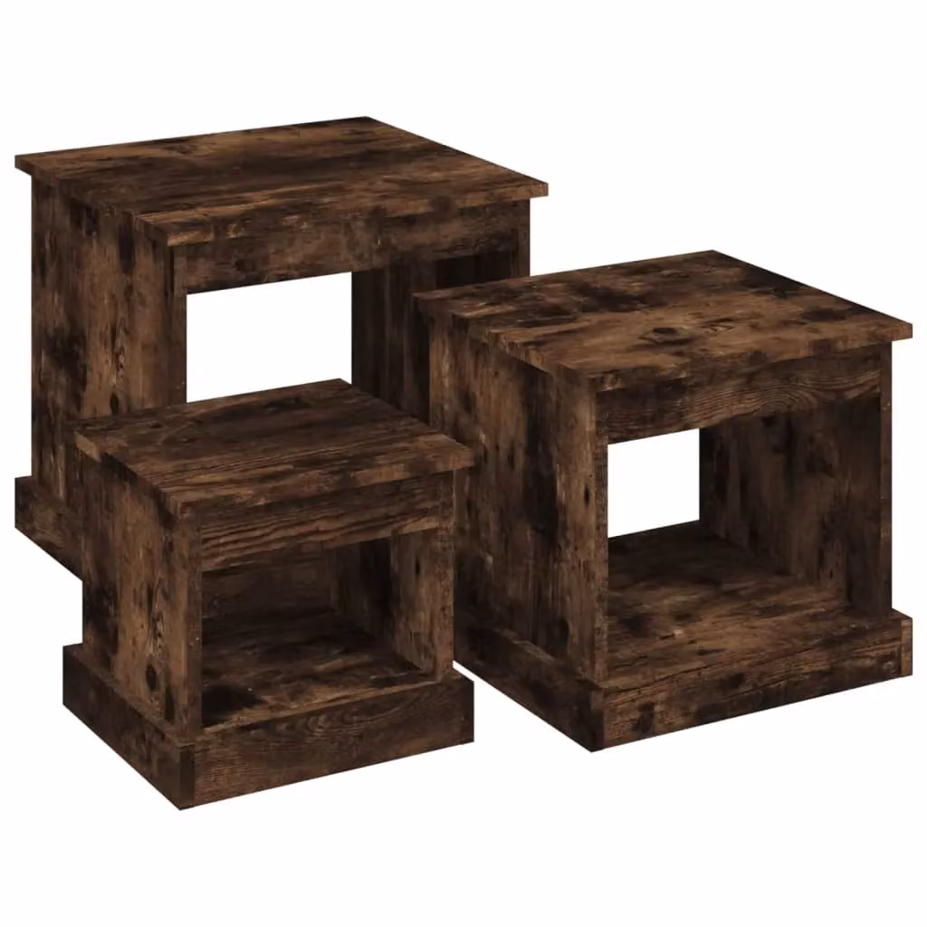 Berkfield Home Nesting Tables, 3 Piece Set in Smoked Oak Brown Engineered Wood – 2