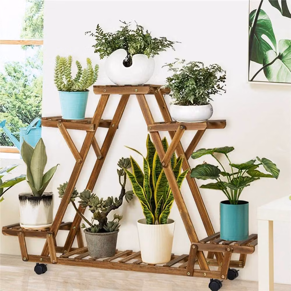 NESTLUNE Triangular 6-Tier Wooden Plant Stand in Brown, H 100 x W 15 x D 15 cm – 5