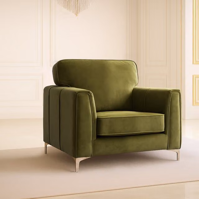 Somnior Beds Ltd Regency Plush Velvet Tub Armchair in Khaki Green