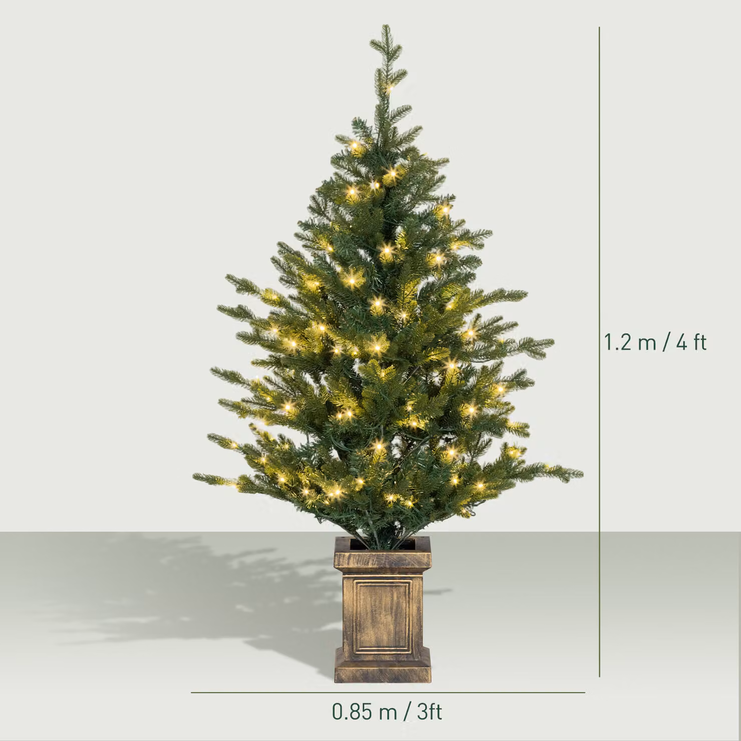 HOMCOM Set of Two Green Artificial 4ft Christmas Trees with Lights – 3