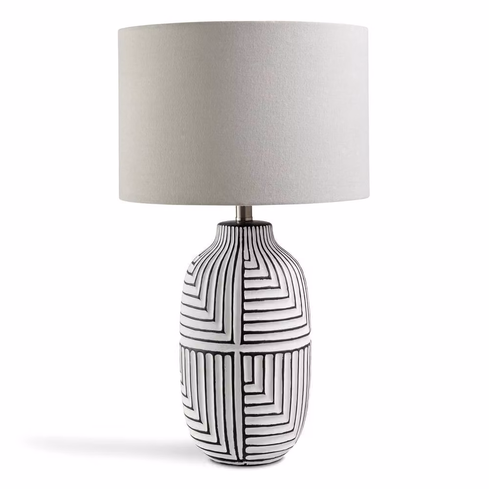 FurnitureboxUK Maze Round Ceramic Table Lamp in Grey, Black and Beige – 3