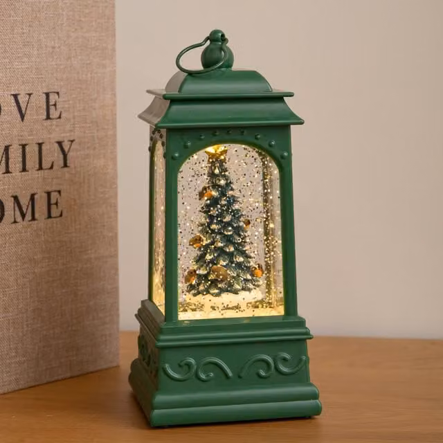 Samuel Alexander Green and Silver Christmas Tree Water Spinner Lantern with Warm White LED, Height: 21 cm – 1