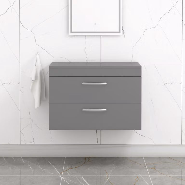 Royal Bathrooms Turin 800mm Wall Hung Vanity Unit with 2 Drawers in Grey Gloss