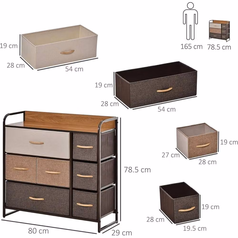 Nordara 7-Drawer Foldable Fabric and Metal Chest of Drawers in Brown, W: 120 cm, D: 70 cm, H: 70 cm – 2