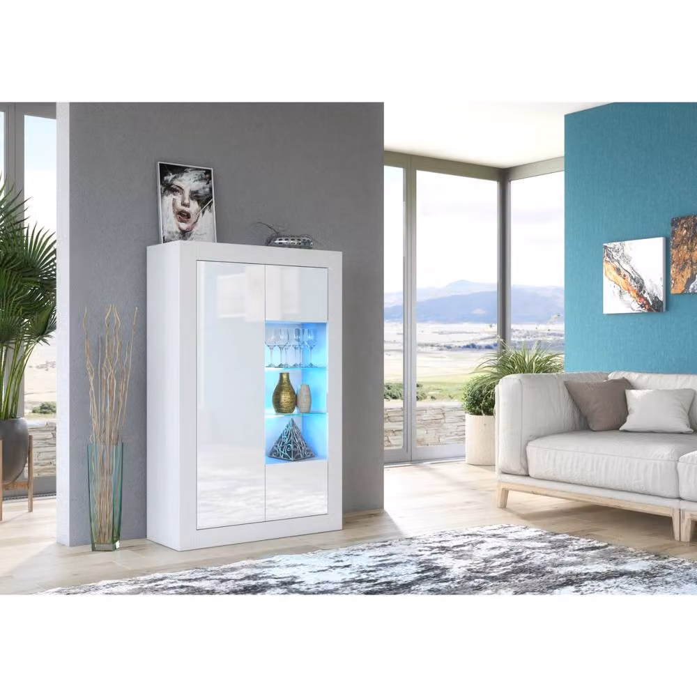 Creative Furniture Arcadia Display Cabinet in White with Glossy Glass Doors and Integrated LED Lighting – 2